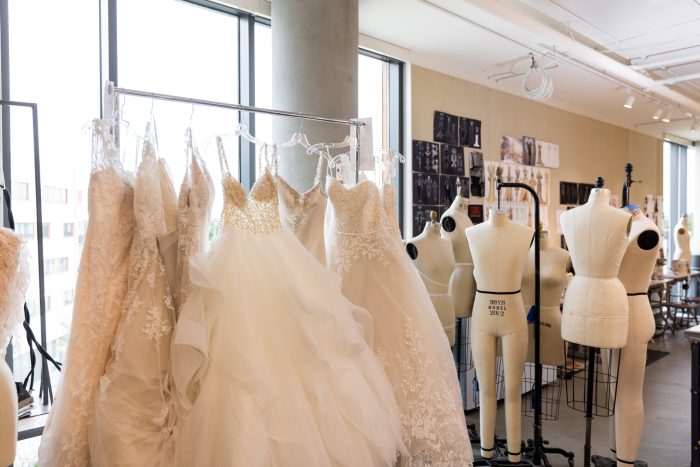 Wedding dresses designed by Otis students during upcycling mentorship project