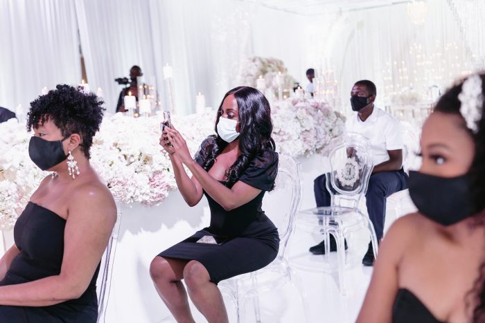 Wedding Guests Wearing Masks at a Socially Distanced Wedding
