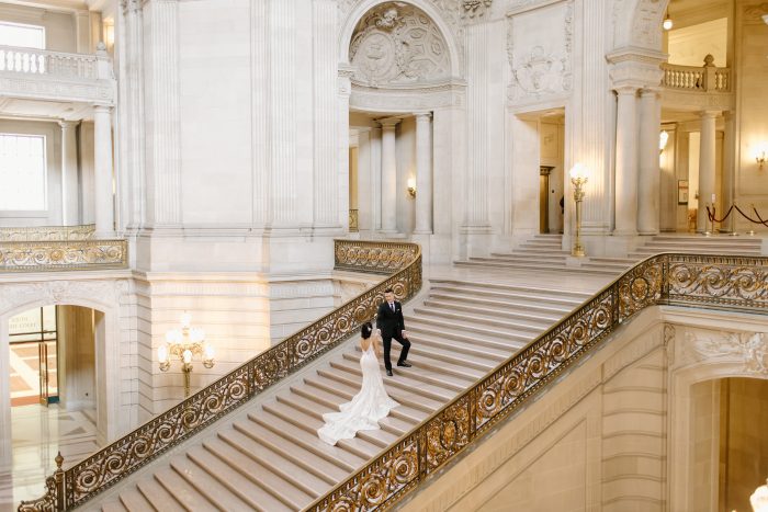 Bride wearing Bailey by Sottero and Midgley at her city hall wedding venue
