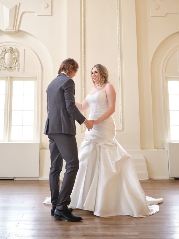 Bride wearing Ayan by Maggie Sottero vintage wedding dress