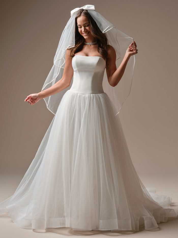 Maggie Sottero Shirley strapless tulle ballgown wedding dress with fitted corset bodice and full skirt
