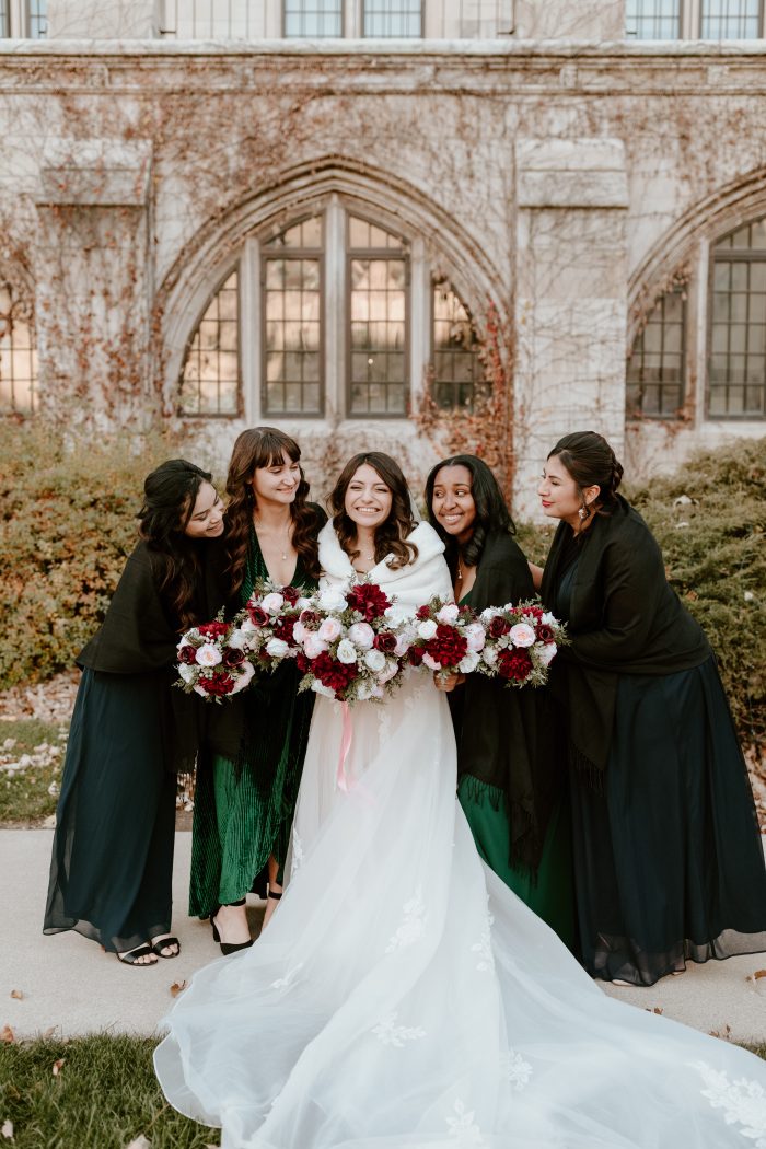 Michelle wearing Kalina by Rebecca Ingram with her bridesmaids