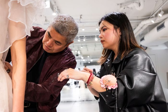 Lead Designer Edric mentoring an Otis student during upcycling mentorship