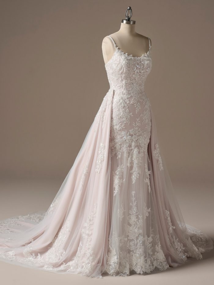 Eden detachable train with blush lining and beaded floral motifs