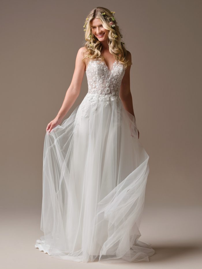 Holly detachable tulle overskirt with beaded floral waistline