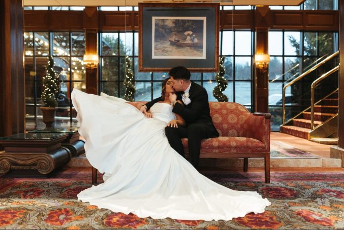 Bride wearing Scarlet gown by Maggie Sottero