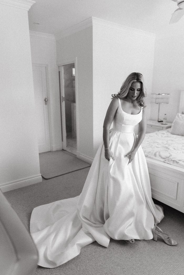 Bride wearing Selena bridal gown by Maggie Sottero