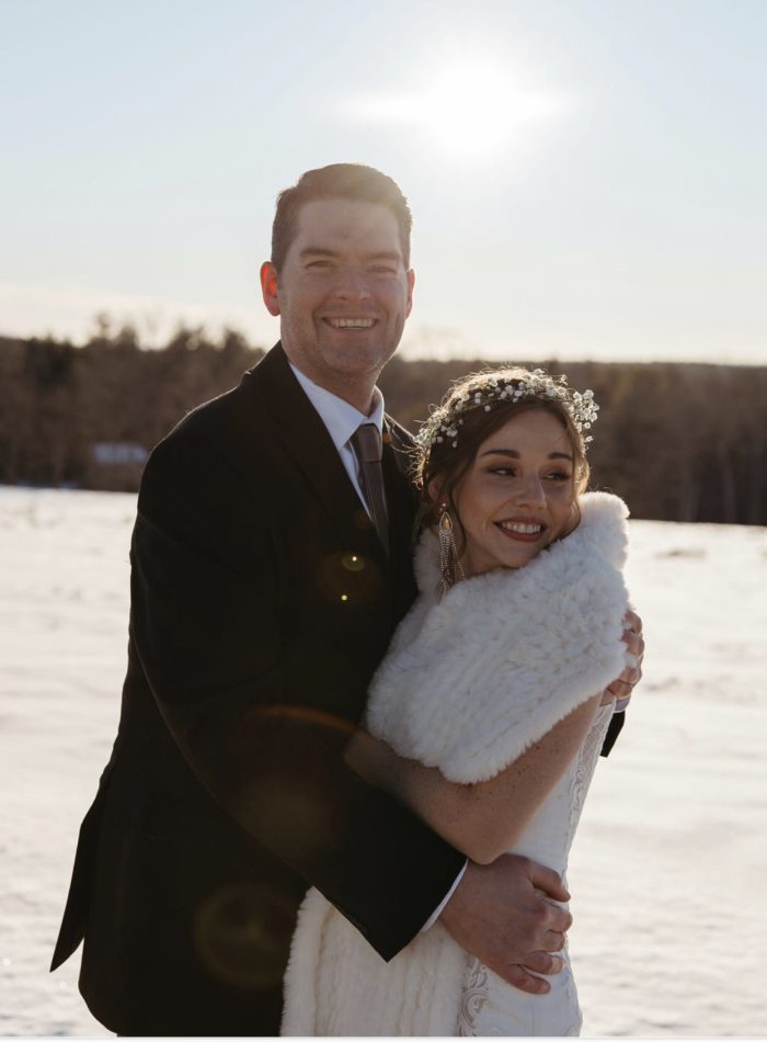 Bride and groom at their winter wedding