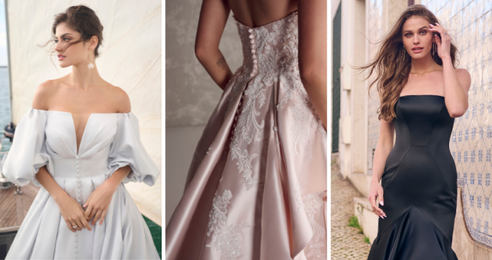 Brides wearing colorful wedding dresses by Maggie Sottero