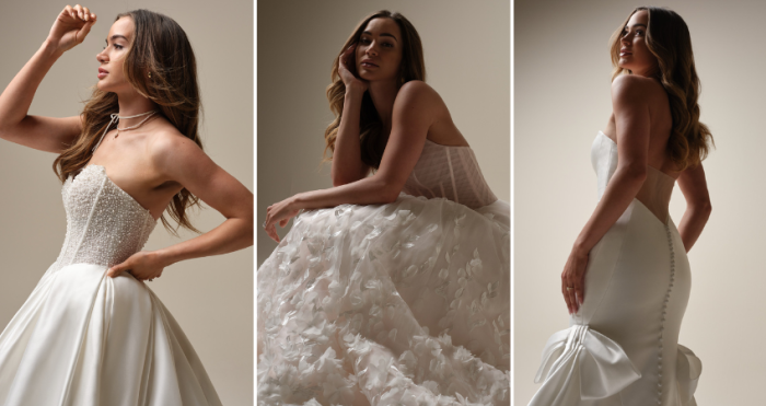 Collage of brides in modern wedding dresses